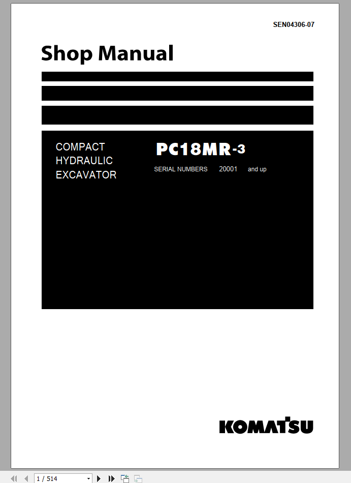 Komatsu Compact Hydraulic Excavator PC18MR 3 Shop Manual 1