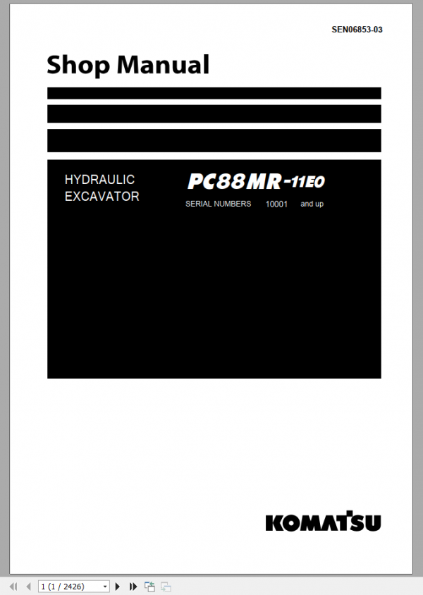 Komatsu Crawler Midi Excavator PC88MR 11E0 Shop Manual SEN06853 03 1