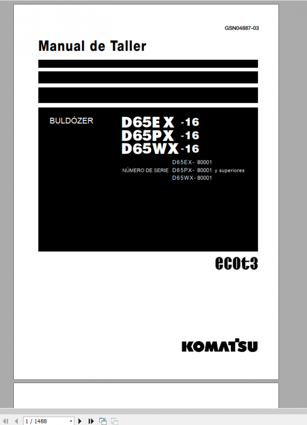 Komatsu D65EX 16D65PX 16D65WX 16 Shop Manual ES 1