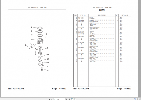 Komatsu Diesel Engine S6D125 1 Parts Book SN73974 2
