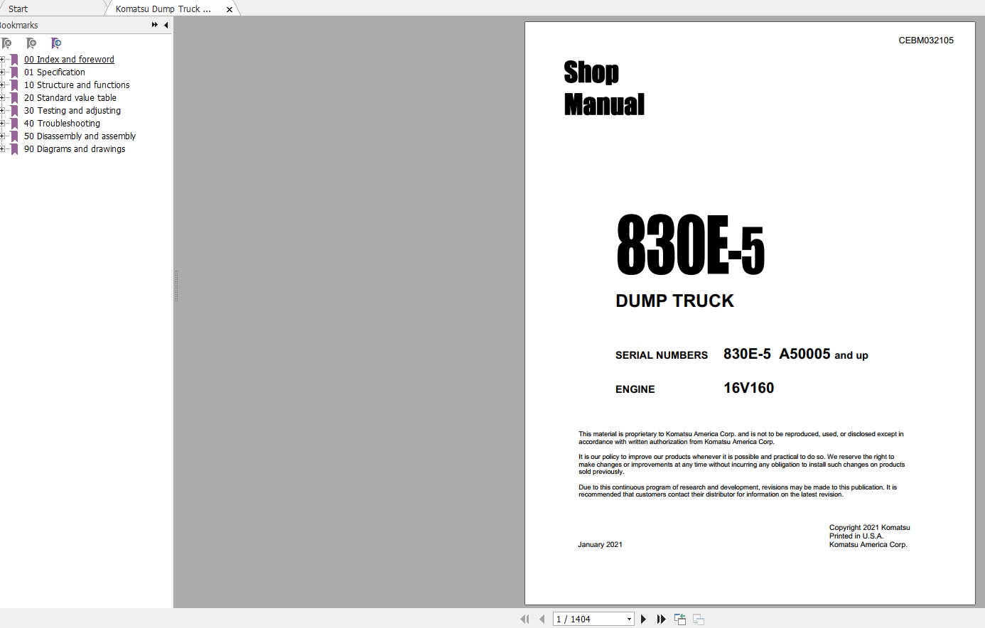 Komatsu Dump Truck 830E 5 USA A50005 Up CEBM032105 Shop Manual 2021 1 1
