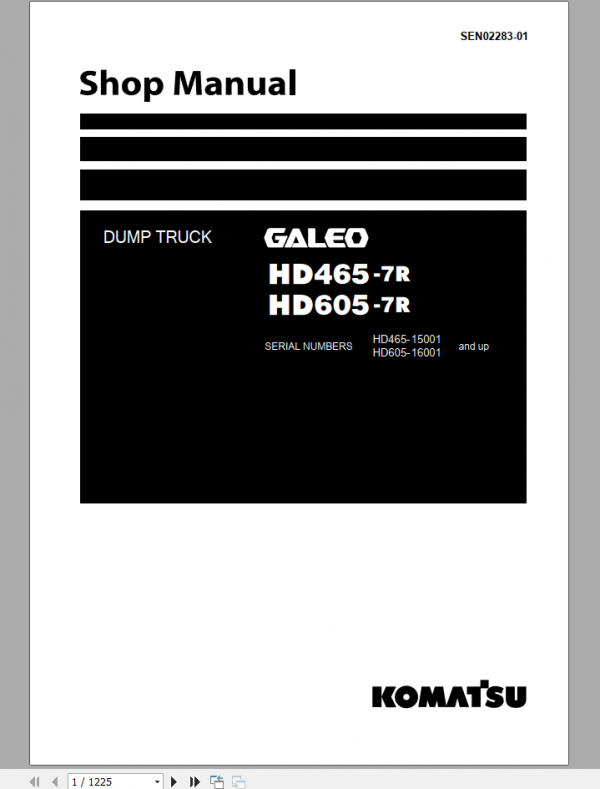 Komatsu Dump Truck Galeo HD465 7R HD605 7R Shop Manual 1