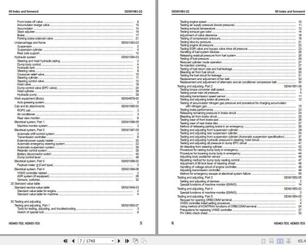 Komatsu Dump Truck HD465 7E0 HD605 7E0 Shop Manual 2