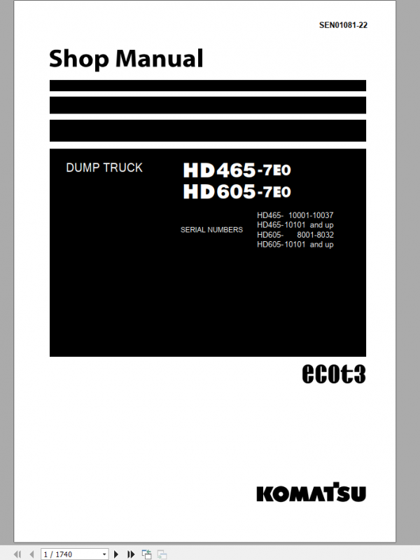 Komatsu Dump Truck HD465 7E0 HD605 7E0 Shop Manual SEN01081 22 1