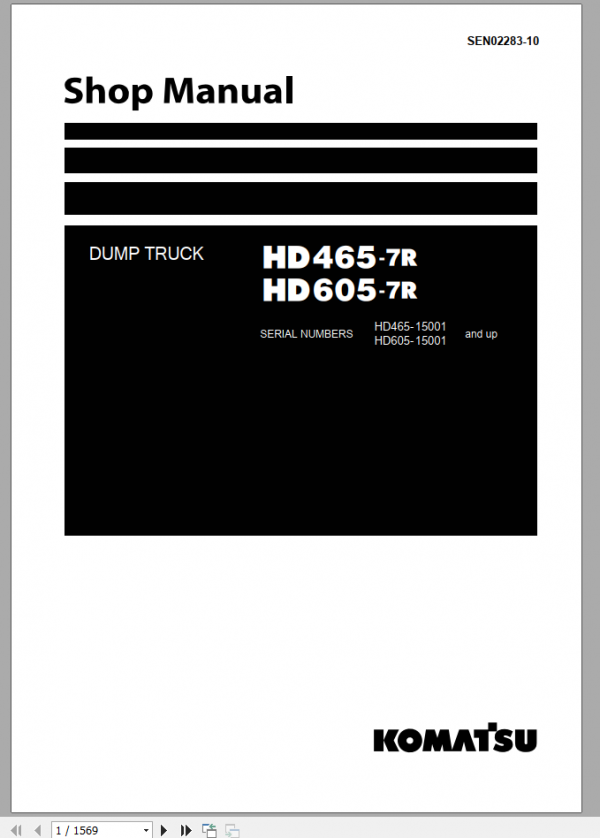 Komatsu Dump Truck HD465 7R HD605 7R Shop Manual SEN02283 10 1