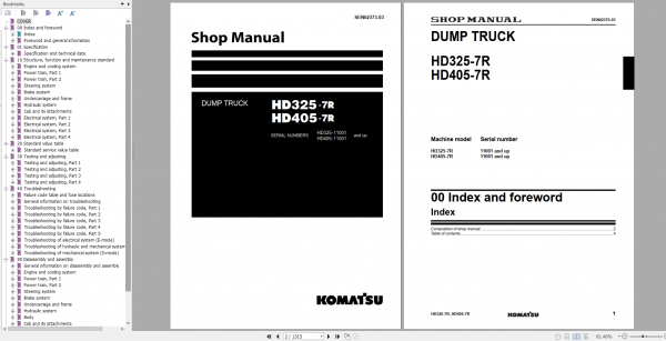 Komatsu Dumpt Truck HD325 7RHD405 7R Shop Manual SEN02373 03 2