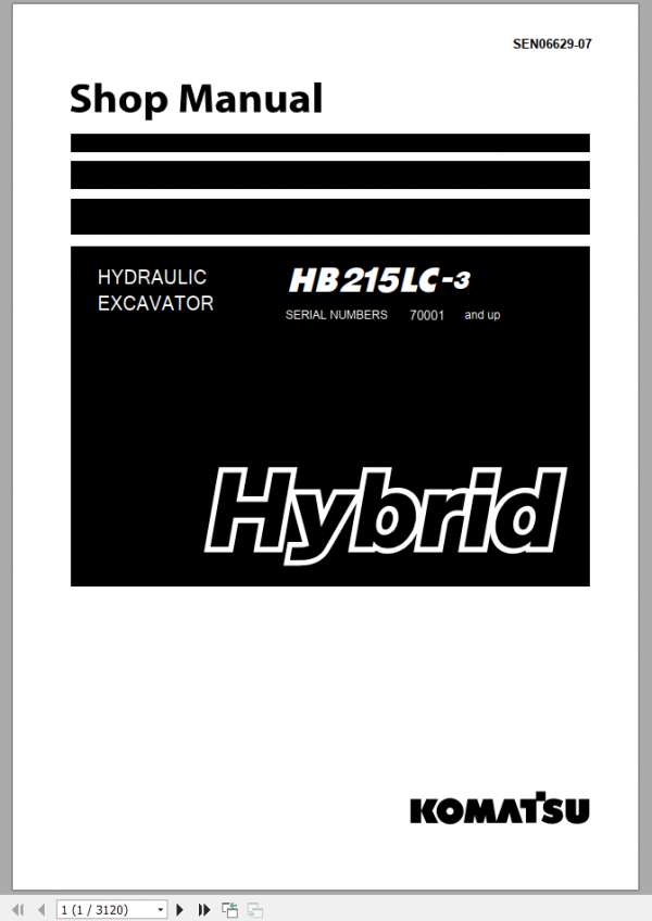 Komatsu Hybrid Crawler Excavator HB215LC 3 JPN SHOP MANUAL SEN06629 07 1
