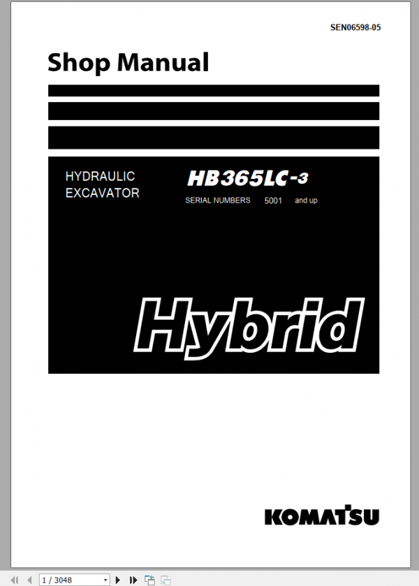 Komatsu Hybrid Crawler Excavator HB365LC 3 JPN SHOP MANUAL SEN06598 05 1