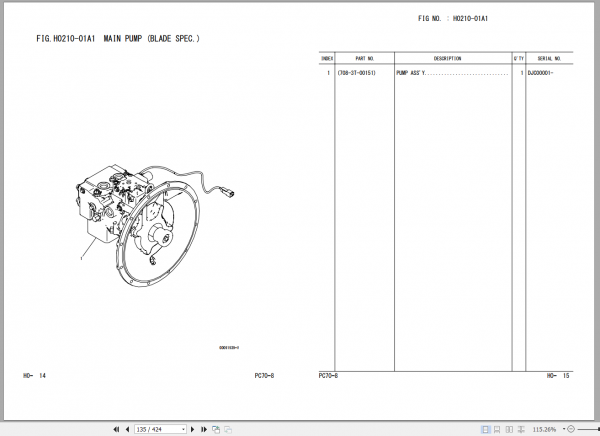 Komatsu Hydraulic Excavator PC70 8 Parts Book FEN01601 00 3
