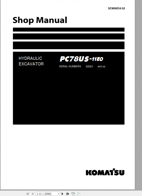 Komatsu Hydraulic Excavator PC78US 11E0 JPN Shop Manual SEN06854 02 1