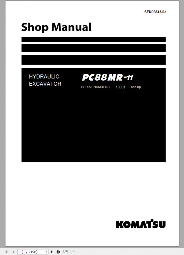 Komatsu Hydraulic Excavator PC88MR 11 JPN 10001 Up Shop Manual SEN06843 03 1