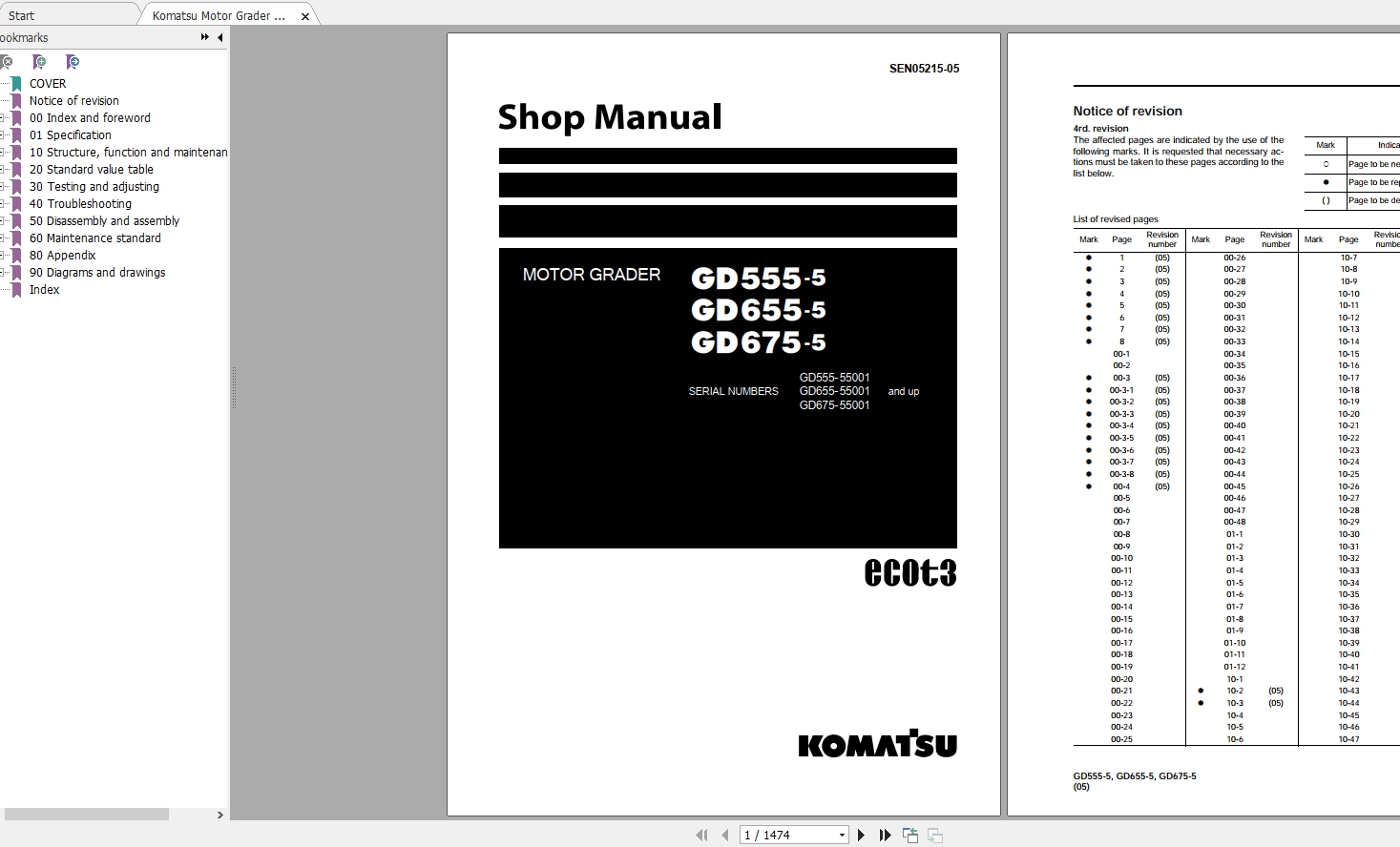 Komatsu Motor Grader GD555 5655 5675 5 55001 UP Shop Manual SEN05215 05 EN 1