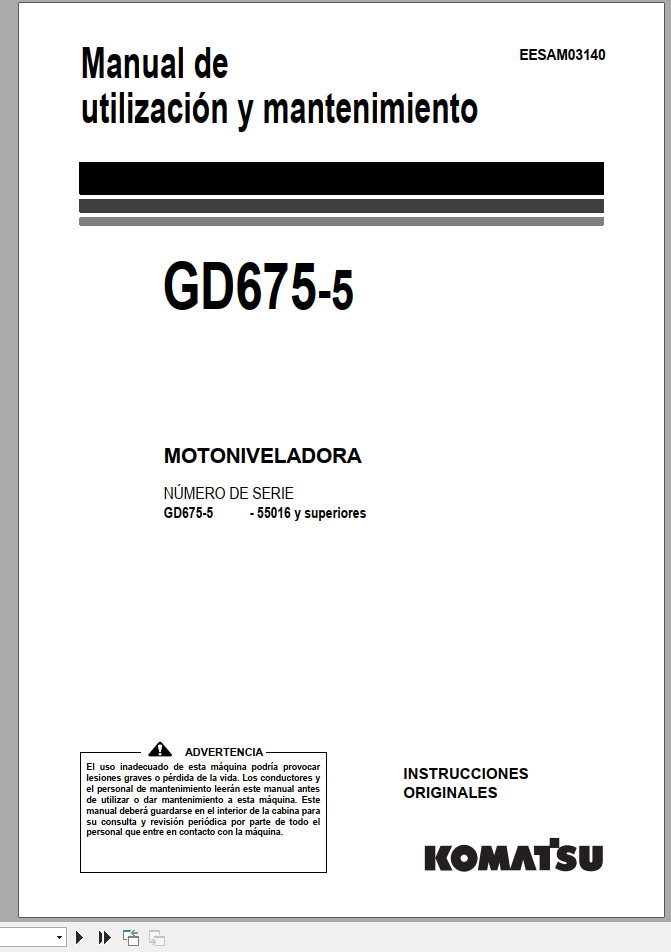 Komatsu Motor Grader GD675 5 Operation Maintenance Manual ES EESAM03140 1