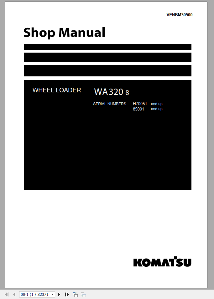 Komatsu Wheel Loader WA320 8 Shop Manual VENBM30500 1