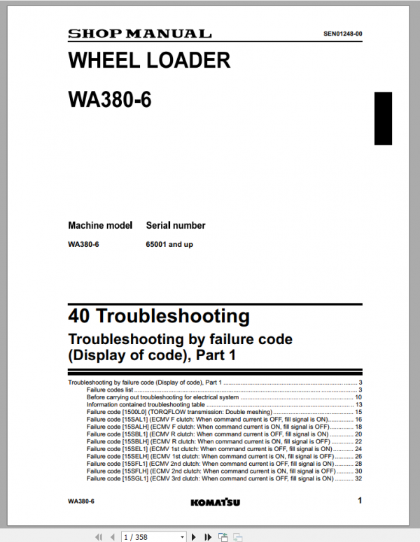 Komatsu Wheel Loader WA3806 Error Code Troubleshooting