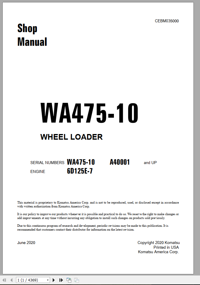 Komatsu Wheel Loader WA475 10 Shop Manual CEBM035000 1