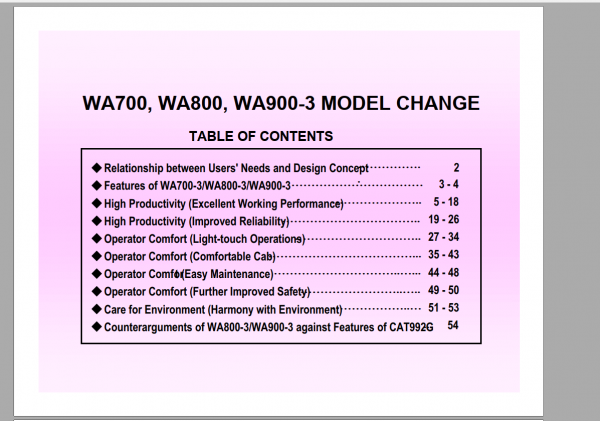 Komatsu Wheel Loader WA700 WA800 WA900 3 Model Change 1