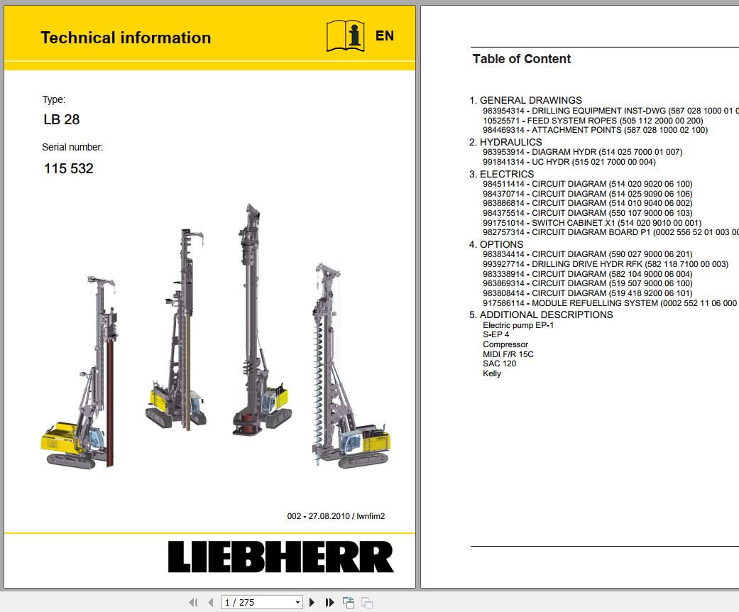 Liebherr Hydraulic Pump LB28 Technical Information EN 115532 TI 002 1
