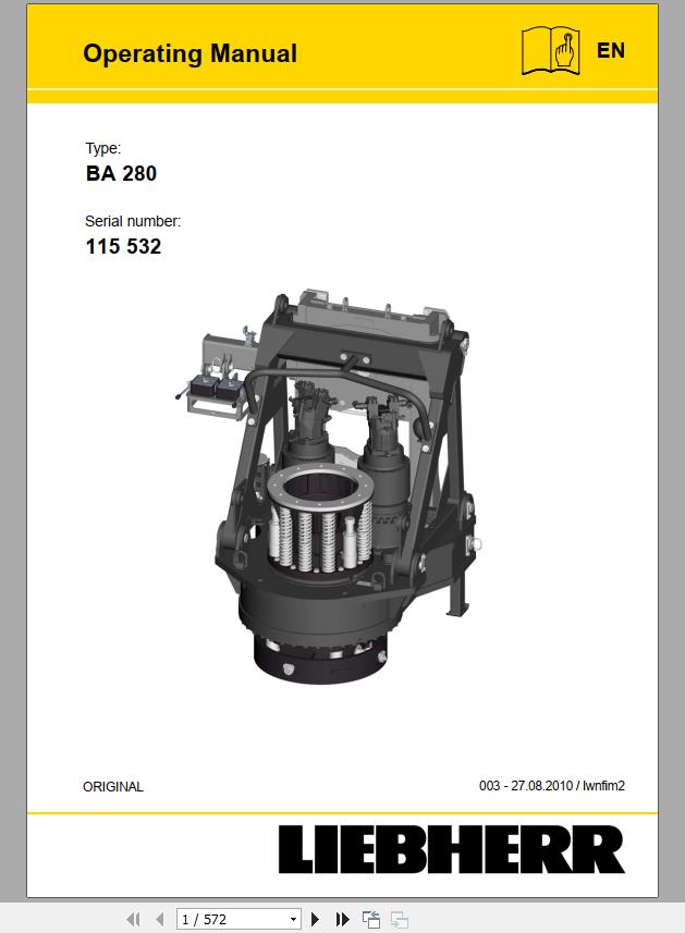 Liebherr Hydraulic Pumps BA 280 LB 28 Operating Manual EN 115532 BAL 003 1
