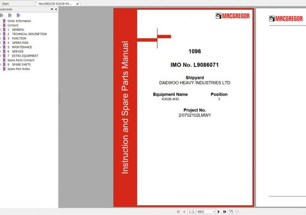MacGREGOR K3028 4HD Instruction Manual Parts Manual 1