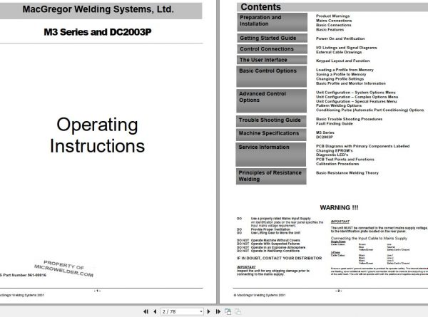 MacGREGOR Welding Systems M3 Series and DC2003P Operation Manual 1