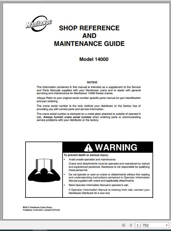 Manitowoc Grove Cranes 14000 Maintenance Manual 1