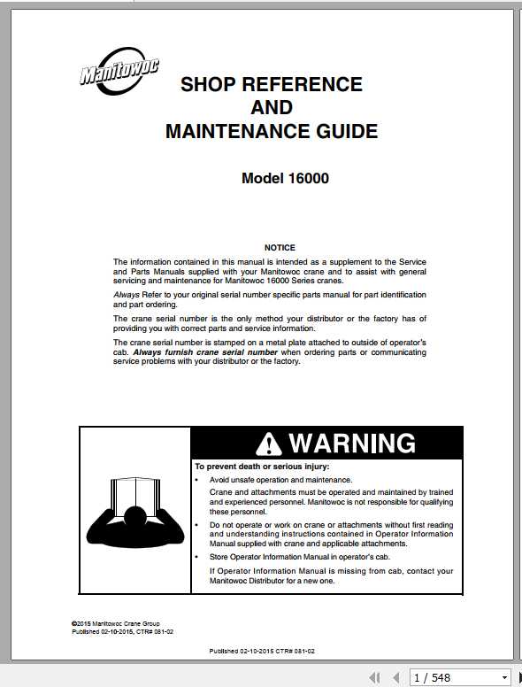 Manitowoc Grove Cranes 16000 Maintenance Manual 1
