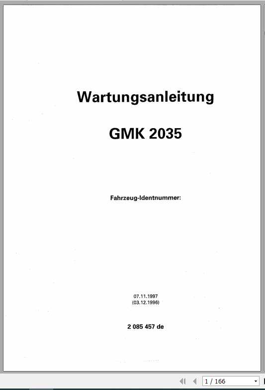 Manitowoc Grove Cranes GMK 2035 Maintenance Manuals DE 1