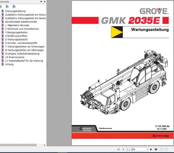 Manitowoc Grove Cranes GMK 2035E Maintenance Manuals 3112340 DE 1