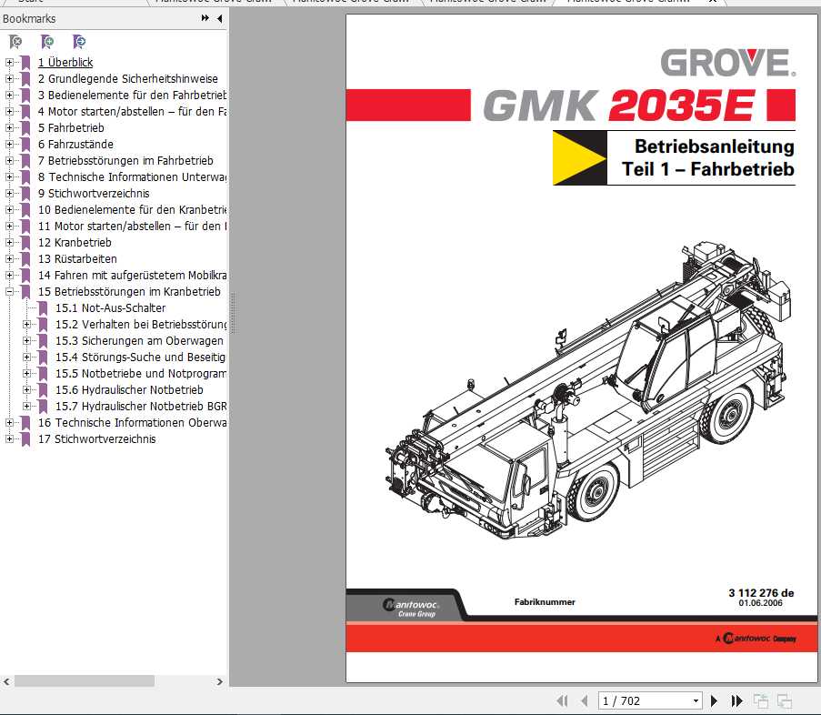 Manitowoc Grove Cranes GMK 2035E Operator Manuals DE 1