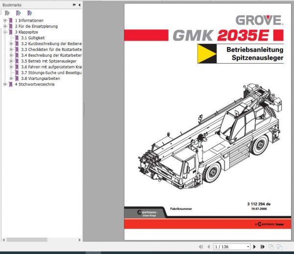 Manitowoc Grove Cranes GMK 2035E Operator Manuals DE 2 1
