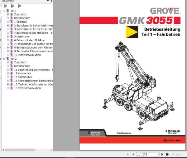 Manitowoc Grove Cranes GMK 3055 Operator Manuals DE 1
