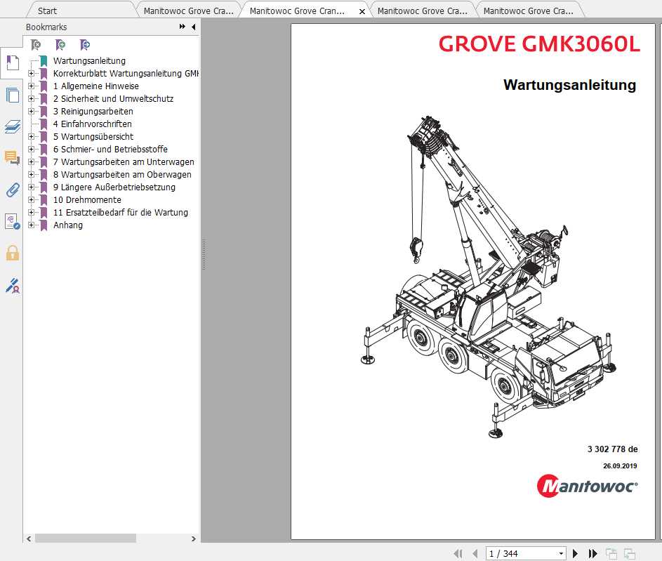 Manitowoc Grove Cranes GMK 3060L Maintenance Manuals DE 1