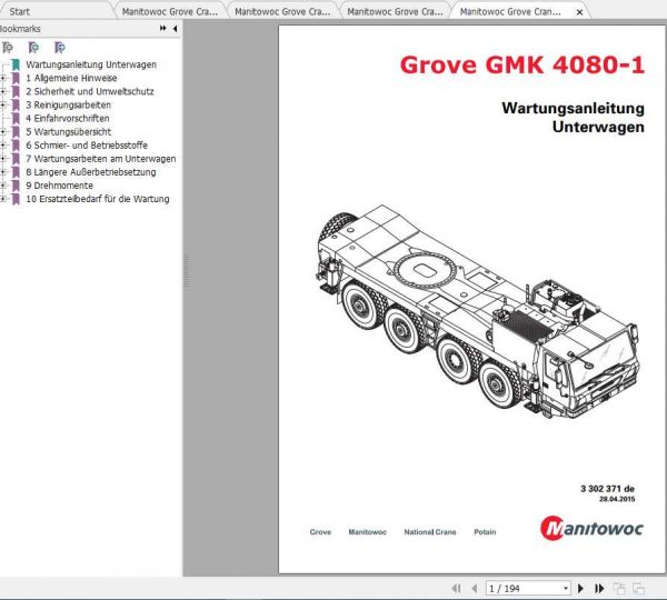 Manitowoc Grove Cranes GMK 4080 1 Maintenance Manuals DE 1
