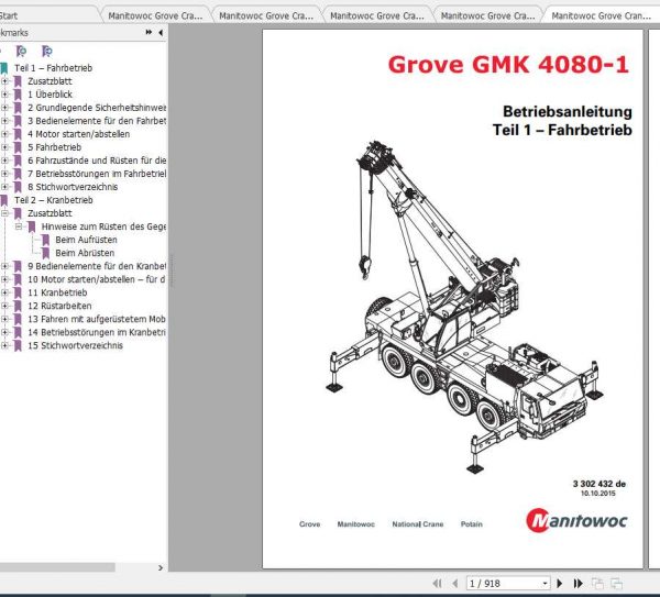 Manitowoc Grove Cranes GMK 4080 1 Operator Manuals DE 1