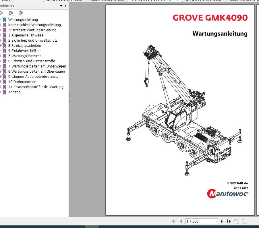 Manitowoc Grove Cranes GMK 4090 Maintenance Manuals DE 1