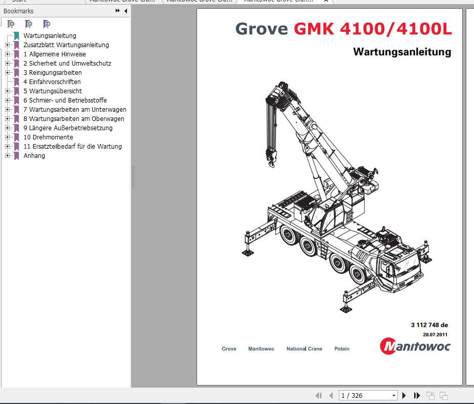 Manitowoc Grove Cranes GMK 4100 4100 L Maintenance Manuals DE 1