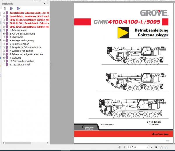Manitowoc Grove Cranes GMK 4100 4100 L Operator Manuals DE 2