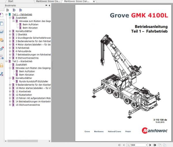 Manitowoc Grove Cranes GMK 4100L Operator Manuals DE 1 1