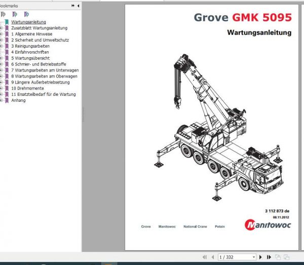 Manitowoc Grove Cranes GMK 5095 Maintenance Manuals DE 1