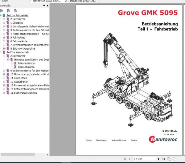 Manitowoc Grove Cranes GMK 5095 Operator Manuals DE 1