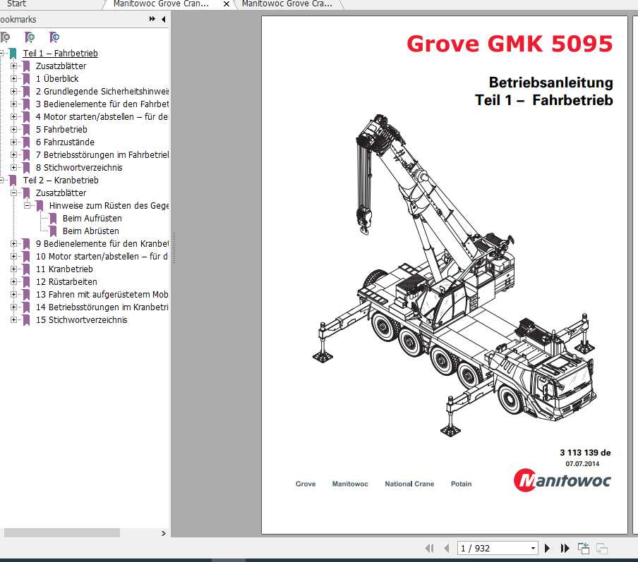 Manitowoc Grove Cranes GMK 5095 Operator Manuals DE 1