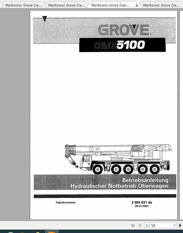 Manitowoc Grove Cranes GMK 5100 Operator Manuals DE 2