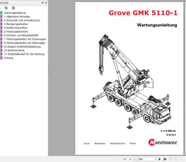 Manitowoc Grove Cranes GMK 5110 1 Maintenance Manuals 3113099 DE 1