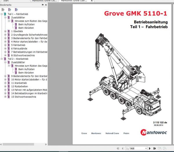 Manitowoc Grove Cranes GMK 5110 1 Operator Manuals DE 1