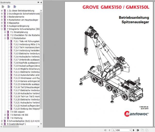 Manitowoc Grove Cranes GMK 5150 5150L Operator Manuals DE 1