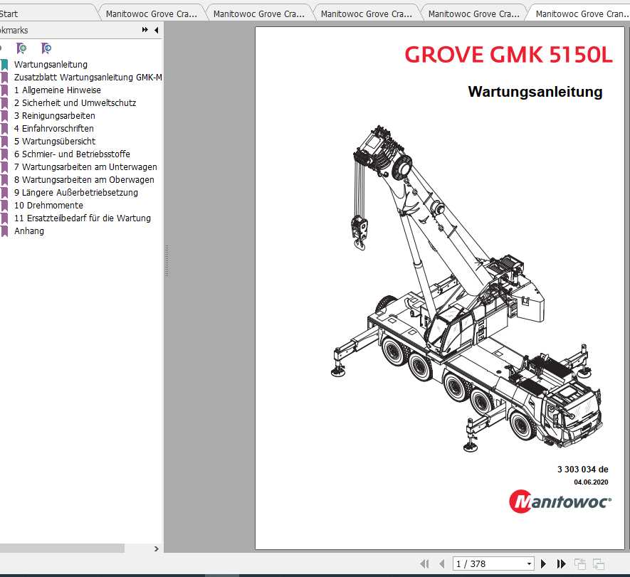 Manitowoc Grove Cranes GMK 5150L Maintenance Manuals DE 2