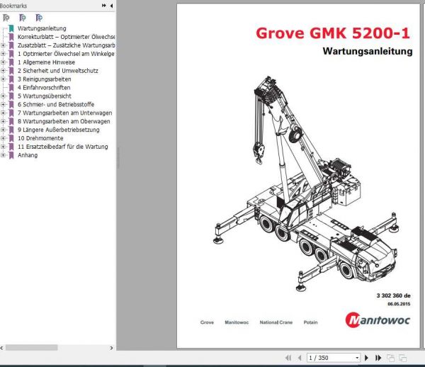 Manitowoc Grove Cranes GMK 5200 1 Maintenance Manuals DE 1