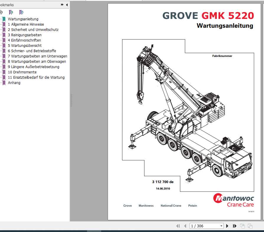 Manitowoc Grove Cranes GMK 5220 Maintenance Manuals DE 1