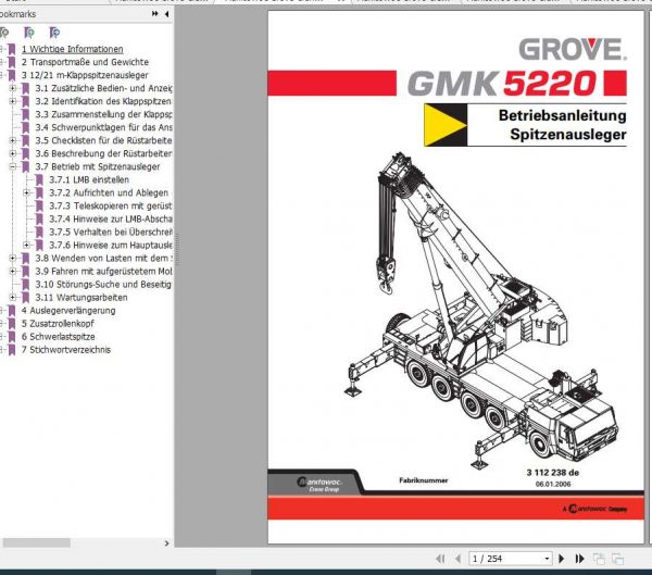 Manitowoc Grove Cranes GMK 5220 Operator Manuals DE 2